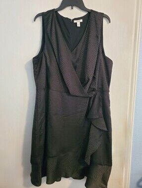 Nine West Black Sleeveless Faux-Wrap Dress